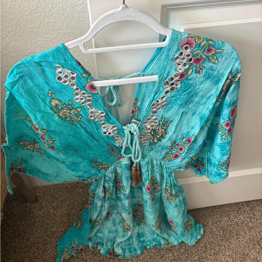 Floral Embroidered Teal Top